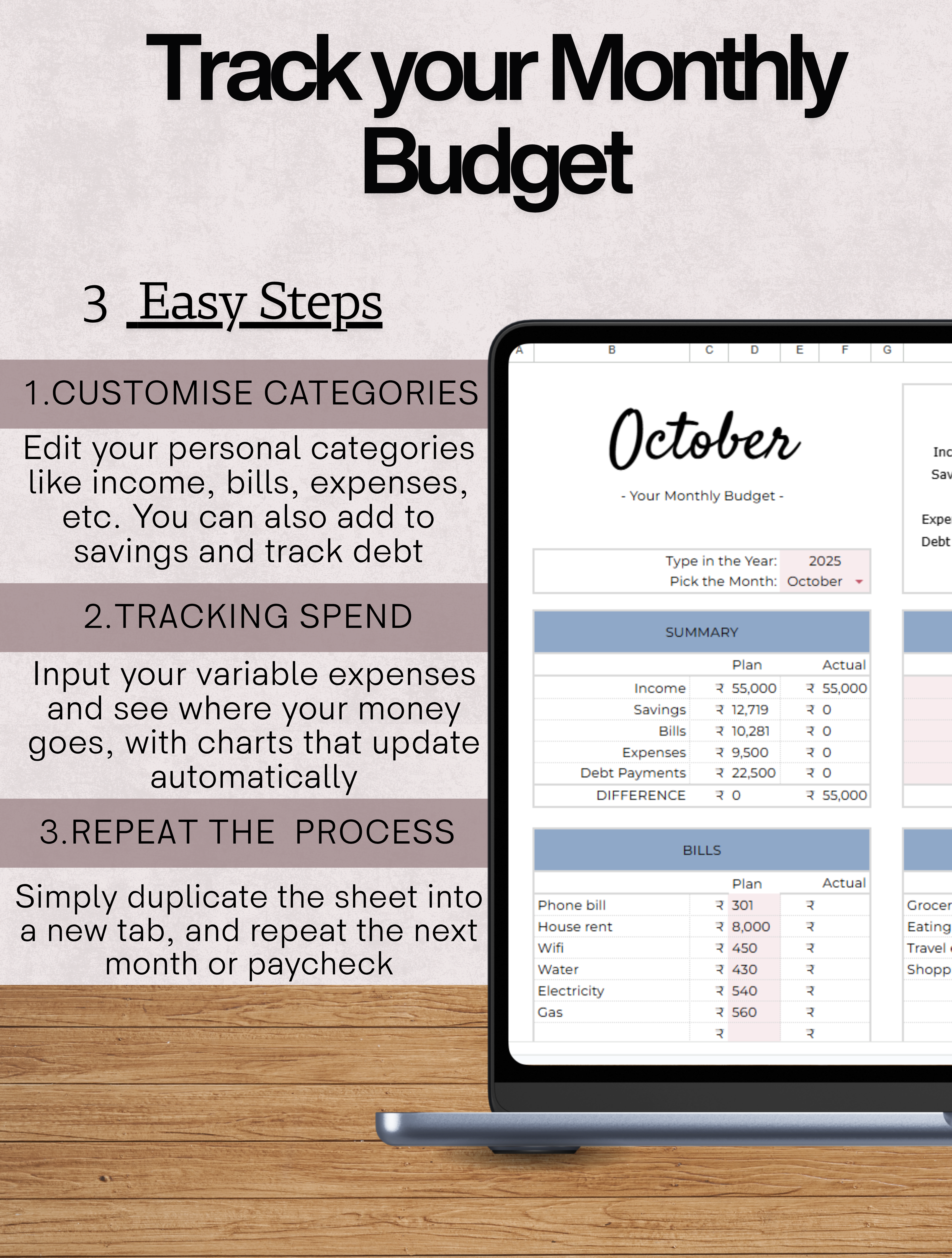 Monthly Budget Planning Template Excel & Google sheets
